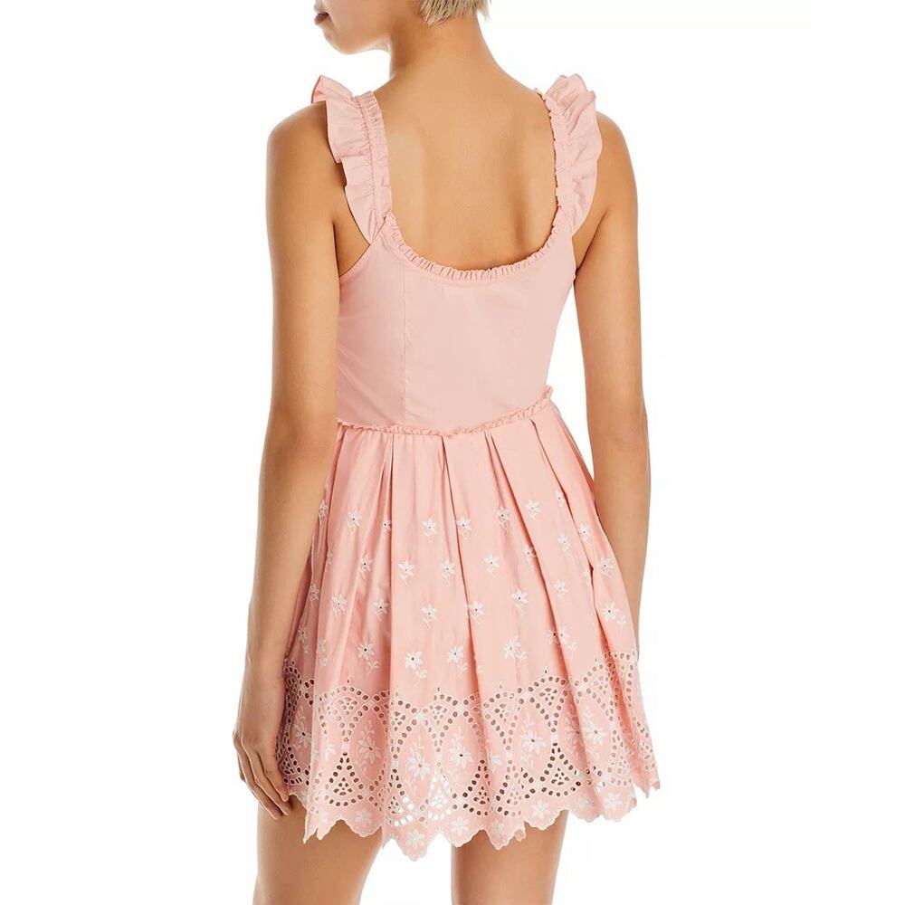 Love Shack Fancy Women’s Mochi Cotton Eyelet Mini Dress Romantic Pink Size 6 - Picture 2 of 8